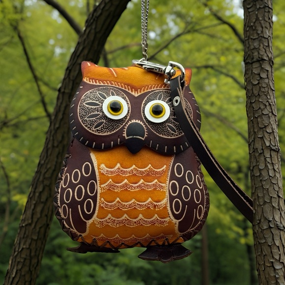 Rustic Southwest HandTooled Leather Owl Wristlet/Coin Purse - Picture 4 of 15